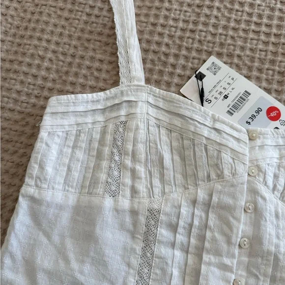 Zara White Lace-Trimmed Women's linen Top - Picture 4 of 4